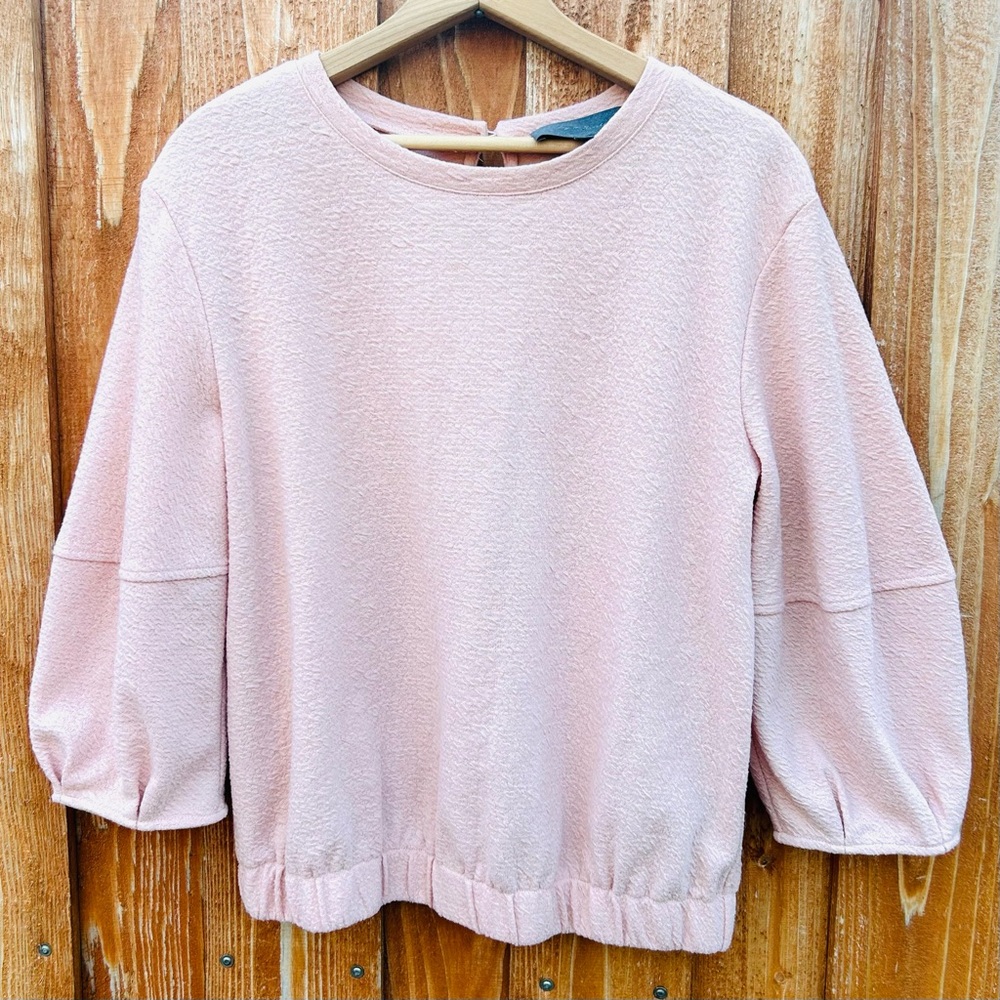 Anthropologie Sunday in Brooklyn Blush Pink Balloon Sleeve Textured Top Size S